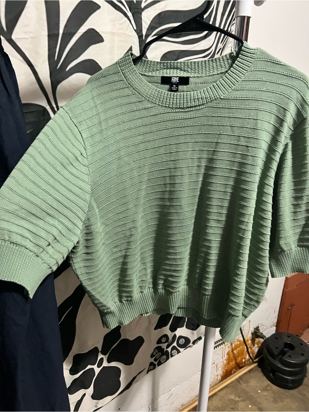 FRYE Sage Green Textured Knit Short Sleeve Sweater XL